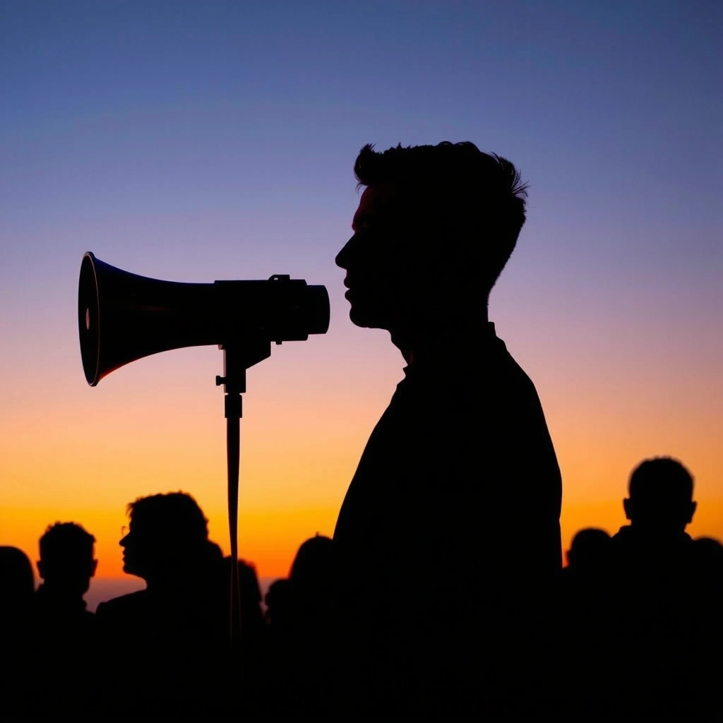 Sylwetka osoby z głośnikiem, symbolizująca specjalistę ds. komunikacji